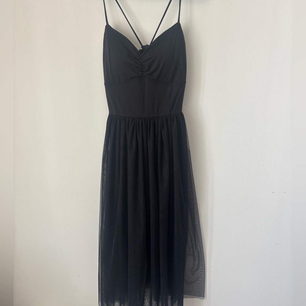 HALARA NWT Black Spaghetti Strap Dress with tule skirt, size M